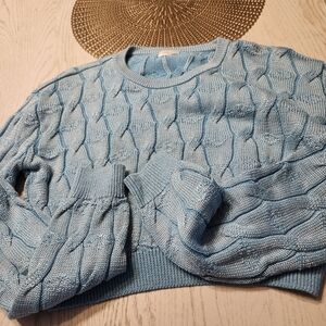 Filage Blue Crop Cable Knit Women's Sweater Medium Excellent